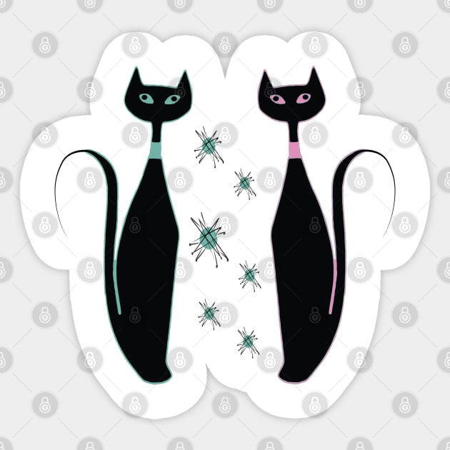 Mid Mod Pink and Turquoise Kitties Sticker by Lisa Williams Design